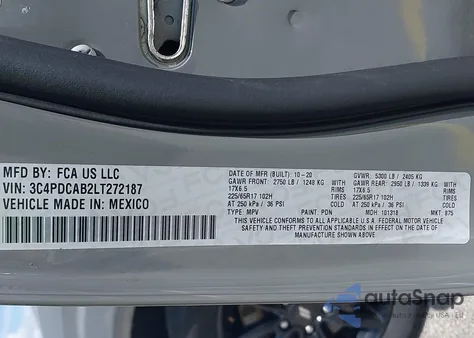 2020 Dodge Journey Se Value z USA, uszkodzony, nr VIN 3C4PDCAB2LT272187